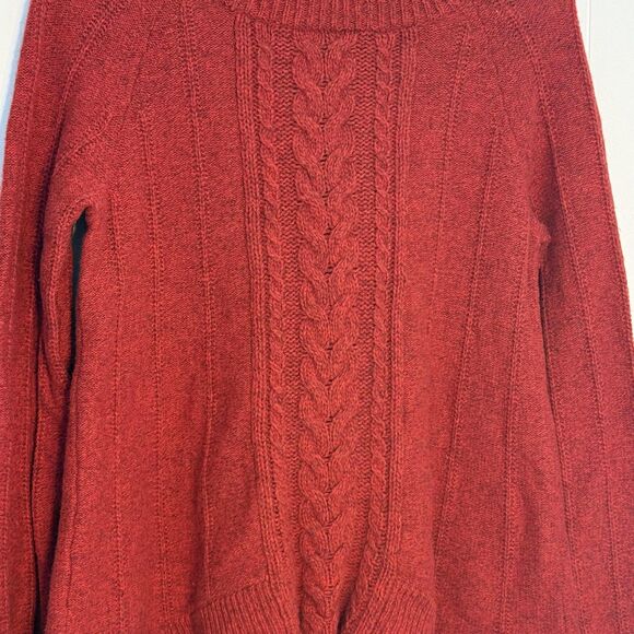 Moth Sweater Womens Large Red Wool Cable Knit Hooded Tunic Pullover Asym Hem - Picture 4 of 14